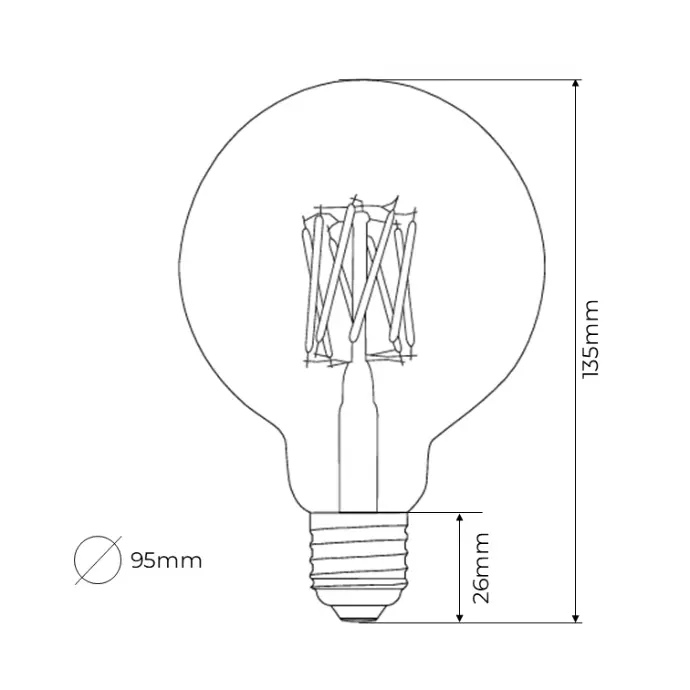 Zico Lighting Globe G95 lamp outline with height 135mm and diameter 95mm