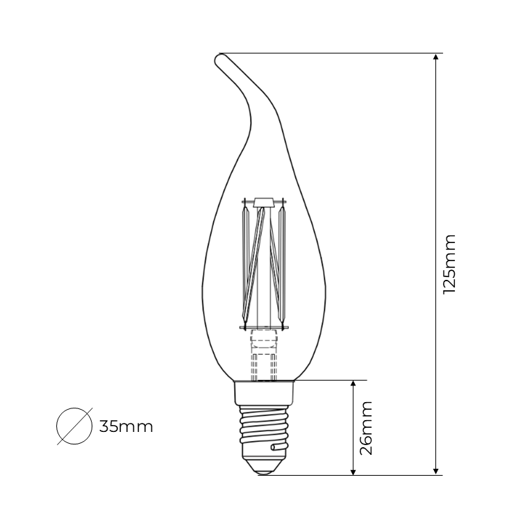 C35 Flame Tip Candle Clear Warm White Decorative LED Filament Bulb 4W 2700K E14