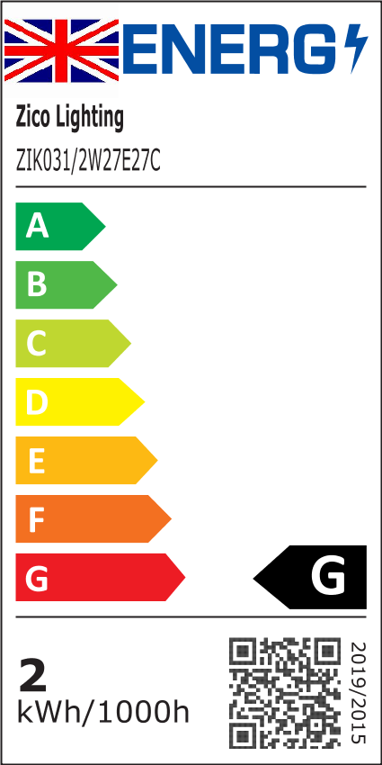 GLS A60 Clear 2W 2700K E27 Light Bulb UK label batch after 0822