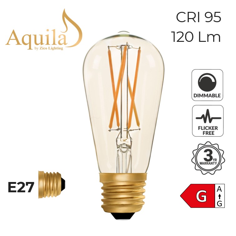ST64 Squirrel Cage Amber Ultra Warm Decorative LED Filament Bulb 2W 2000K E27