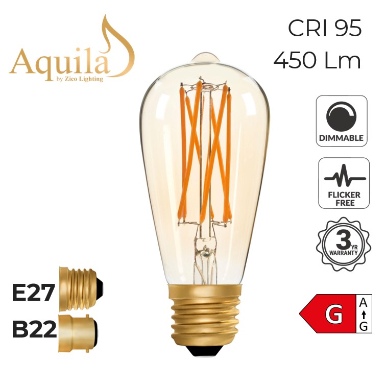 Squirrel Cage ST64 Amber 6W 2000K Light Bulb