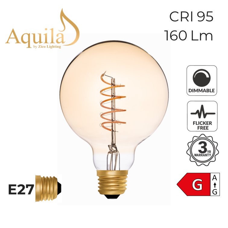 Globe G95 Helix Amber 4W 2000K E27 Light Bulb