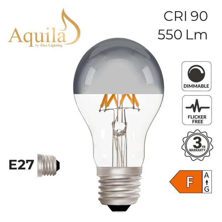 A60 GLS Silver Mirrored Decorative LED Filament Bulb 6W 2700K E27