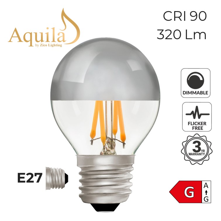 G45 Golfball Silver Mirrored Warm White Decorative LED Filament Bulb 4W 2700K E27