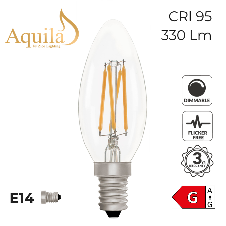 C35 Candle Clear Warm White Decorative LED Filament Bulb 4W 2700K E14