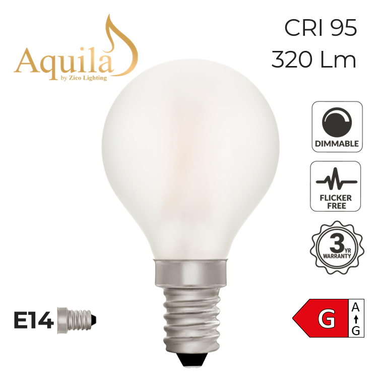 G45 Golfball Frosted Warm White Decorative LED Filament Bulb 4W 2700K E14