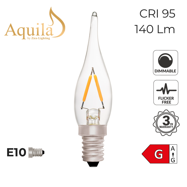 C22 French Candle Clear Warm White Decorative LED Filament Bulb 2W 2700K E10