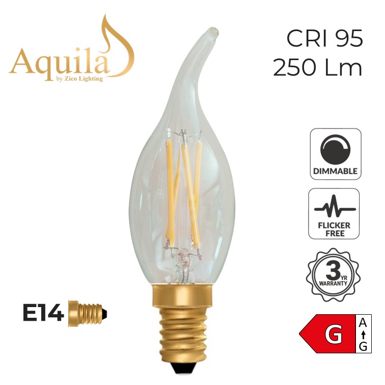 Flame Tip Candle C35 Clear 4W 2200K E14 Light Bulb