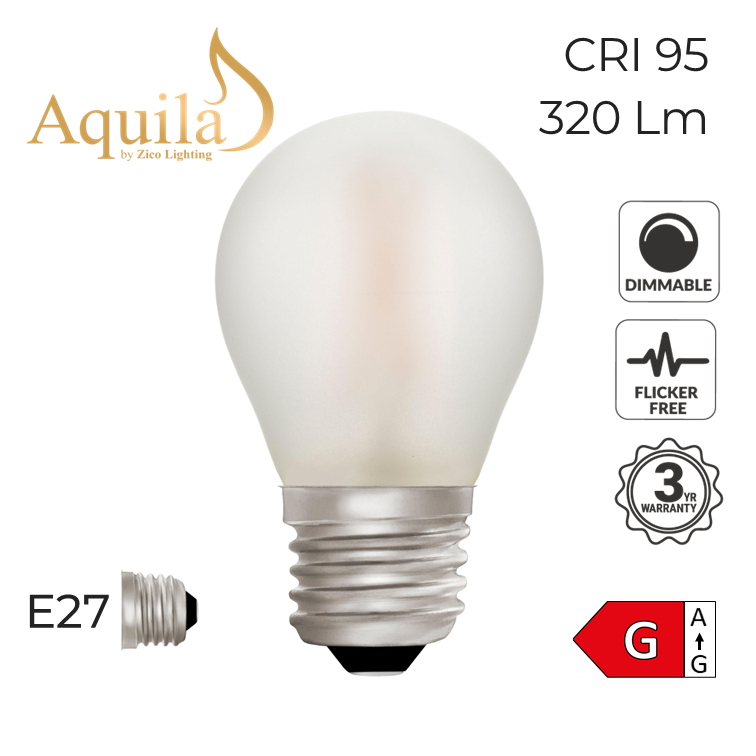 G45 Golfball Frosted Warm White Decorative LED Filament Bulb 4W 2700K E27