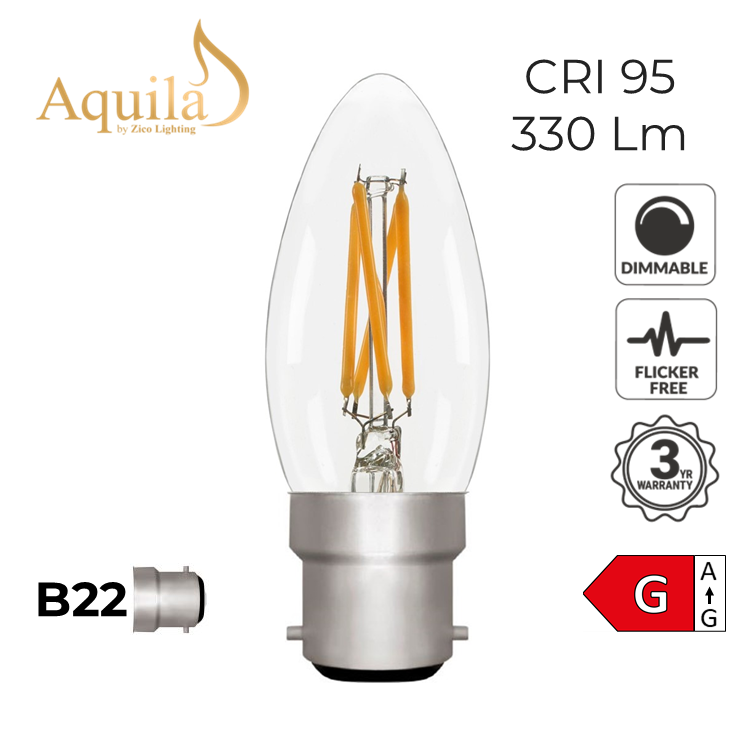 Candle C35 Clear 4W 2700K B22 Light Bulb