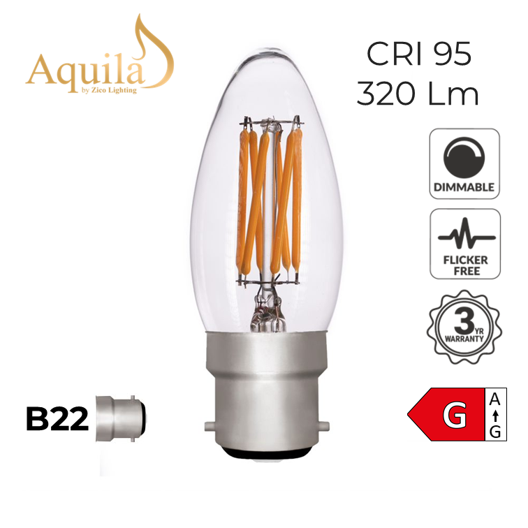 Candle C35 Clear 4W 2700K B22 Light Bulb