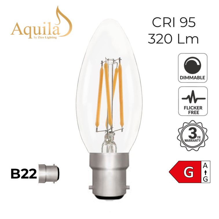 Candle C35 Clear 4W 2700K B22 Light Bulb