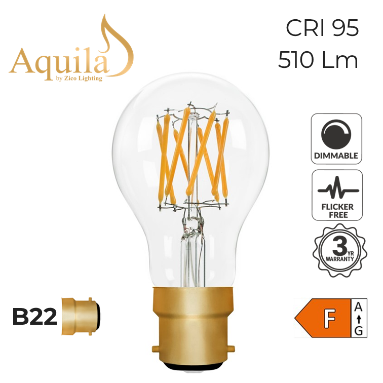 A60 GLS Clear Vintage Warm Decorative LED Filament Bulb 6W 2200K B22