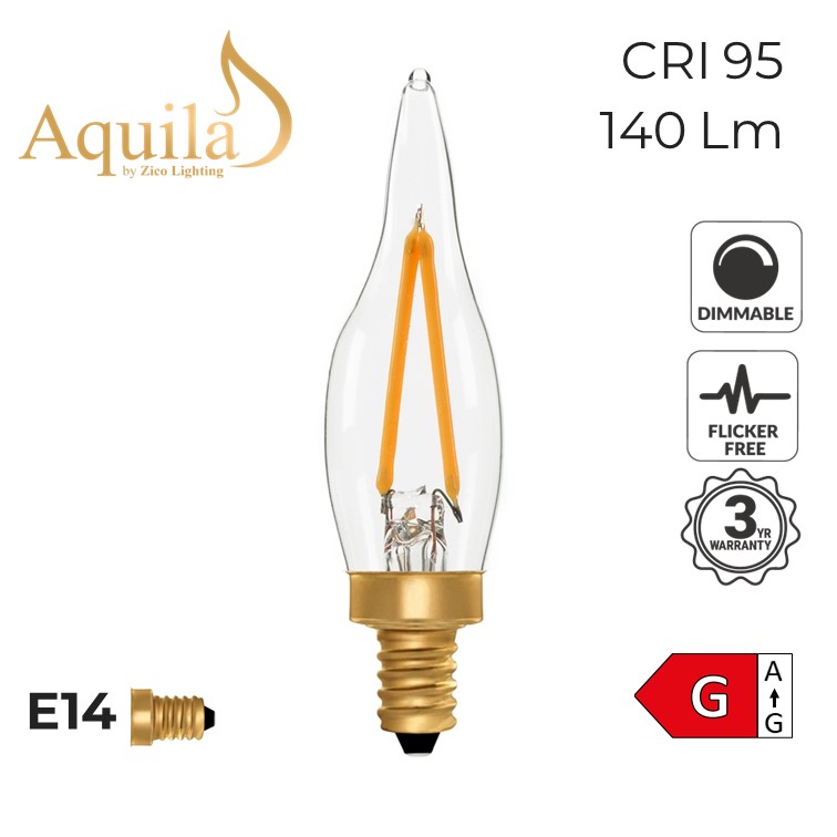 ​French Candle C22 Clear 2W 2200K E14 Light Bulb