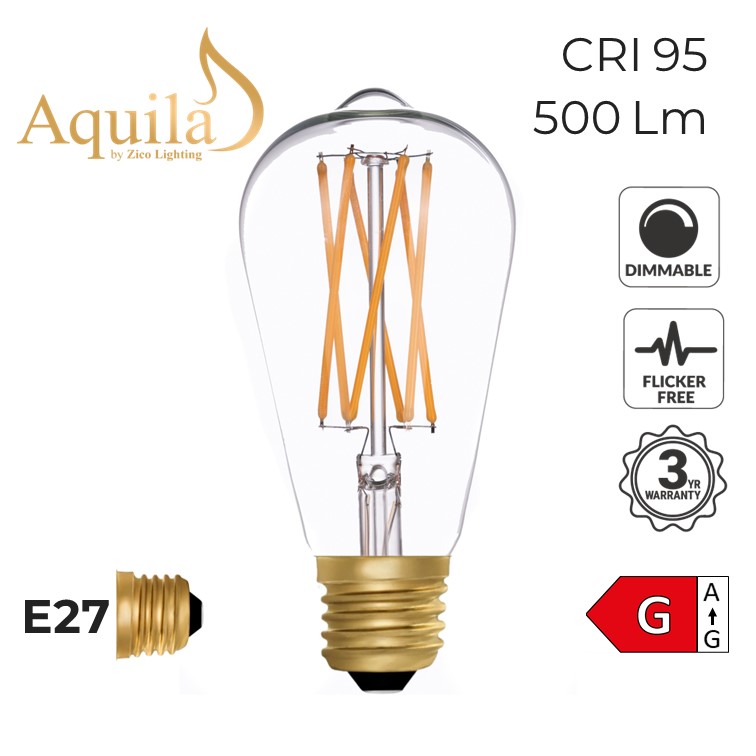 ST64 Squirrel Cage Clear Vintage Warm Decorative LED Filament Bulb 6W 2200K E27