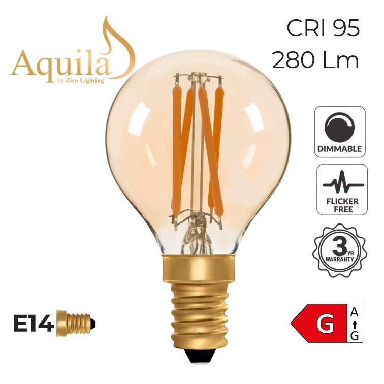 G45 Golfball Amber Ultra Warm Decorative LED Filament Bulb 4W 2000K E14