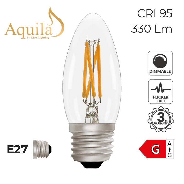 C35 Candle Clear Warm White Decorative LED Filament Bulb 4W 2700K E27