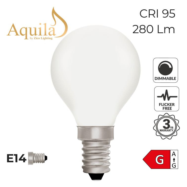 G45 Golfball Porcelain Warm White Decorative LED Filament Bulb 4W 2700K E14 