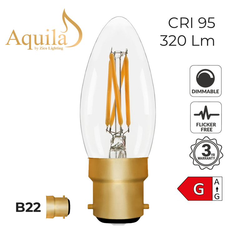 C35 Candle Clear Vintage Warm Decorative LED Filament Bulb 4W 2200K B22