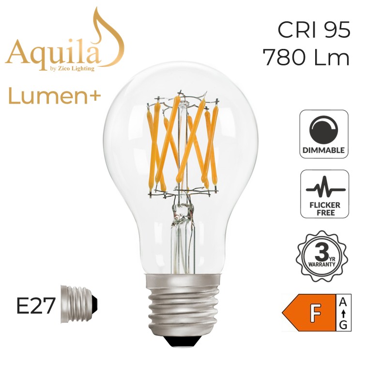A60 GLS Clear Warm White Decorative LED Filament Bulb Lumen+ 8W 2700K E27