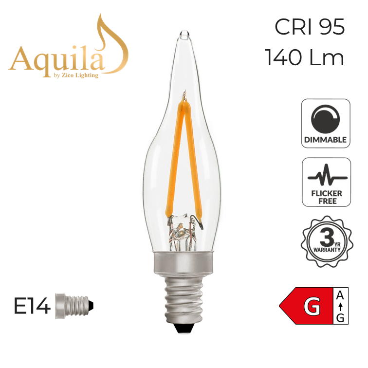 C22 French Candle Clear Warm White Decorative LED Filament Bulb 2W 2700K E14