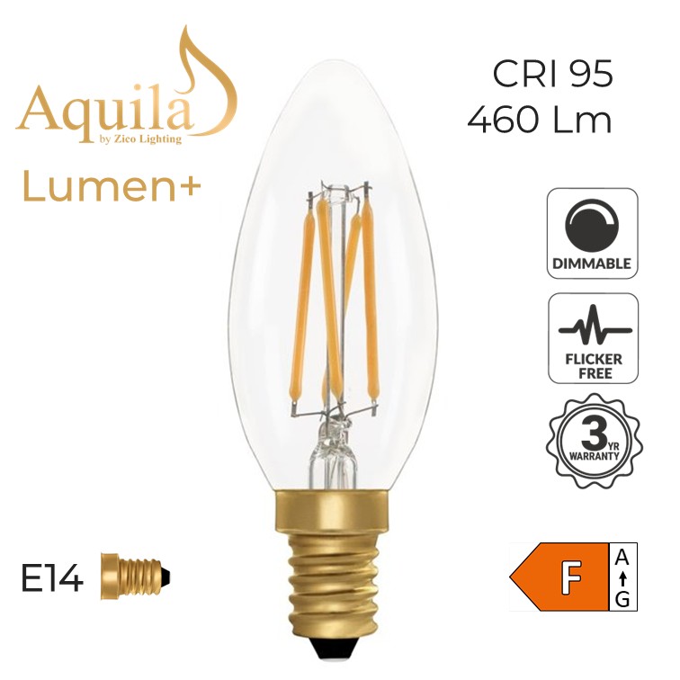 C35 Candle Clear Vintage Warm Decorative LED Filament Bulb Lumen+ 5W 2200K E14