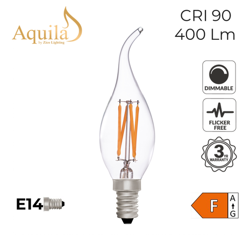 [ZIK008FT/4W27E14C] Flame Tip Candle C35 Clear 4W 2700K E14 Light Bulb