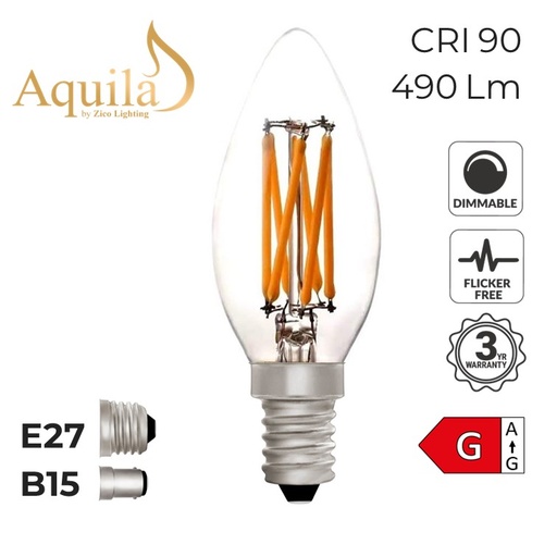 [ZIK008S/6W27B15C] ​Candle C35 Clear 6W 2700K Light Bulb