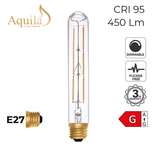 [ZIKD062/6W22E27C] Tube T30 185mm Clear 6W 2200K E27 Light Bulb