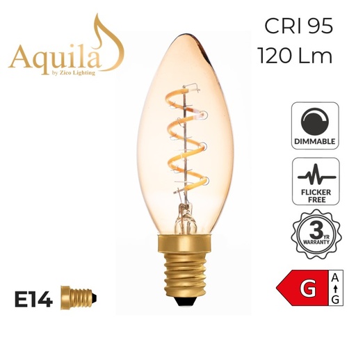 [ZIK008H/2W22E14A] ​Candle C35 Helix Amber 2W 2000K E14 Light Bulb