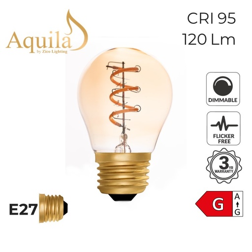 [ZIK017H/2W22E27A] Golfball G45 Helix Amber 2W 2000K E27 Light Bulb