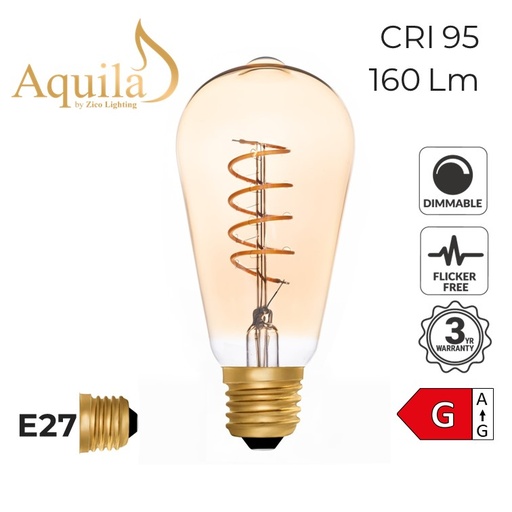 [ZIKD044H/4W22E27A] ​Squirrel Cage ST64 Helix Amber 4W 2000K E27 Light Bulb