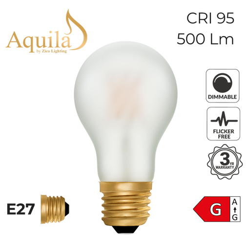 [ZL-A60/6W22E27F] A60 GLS Frosted Vintage Warm Decorative LED Filament Bulb 6W 2200K E27
