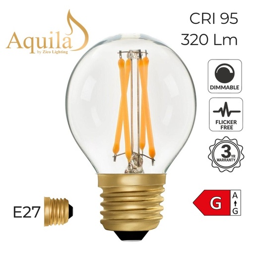 [ZL-G45/4W22E27C] G45 Golfball Clear Vintage Warm Decorative LED Filament Bulb 4W 2200K E27