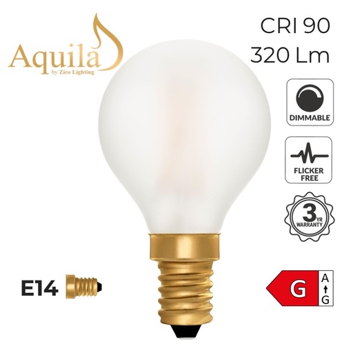 [ZL-G45/4W22E14F] Golfball G45 Frosted 4W 2200K E14 Light Bulb