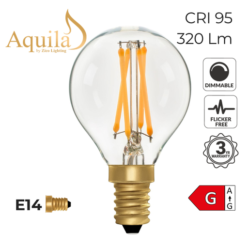 [ZL-G45/4W22E14C] G45 Golfball Clear Vintage Warm Decorative LED Filament Bulb 4W 2200K E14