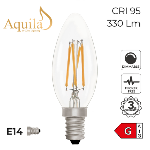 [ZL-C35/4W27E14C] C35 Candle Clear Warm White Decorative LED Filament Bulb 4W 2700K E14