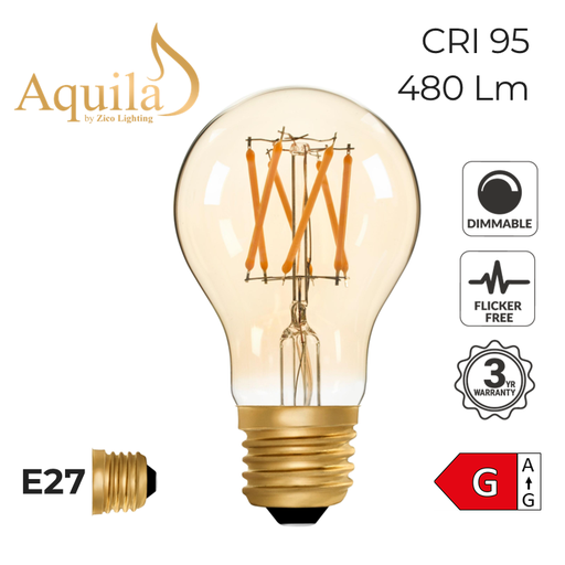 [ZL-A60/6W22E27A] A60 GLS Amber Ultra Warm Decorative LED Filament Bulb 6W 2000K E27
