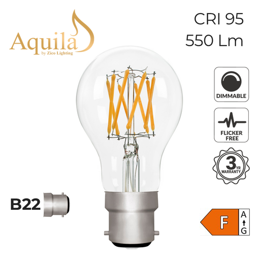 [ZL-A60/6W27B22C] A60 GLS Clear Warm White Decorative LED Filament Bulb 6W 2700K B22