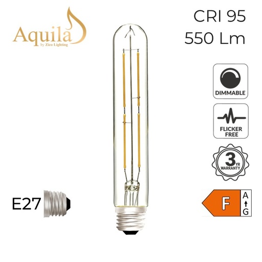[ZL-T30S/6W27E27C] T30 Tube 185mm Clear Warm White Decorative LED Filament Bulb 6W 2700K E27