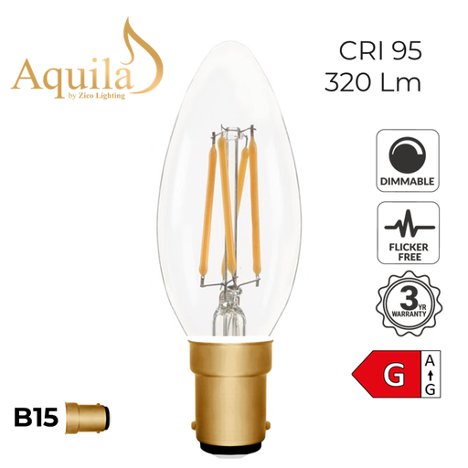 [ZL-C35/4W22B15C] Candle C35 Clear 4W 2200K B15 Light Bulb