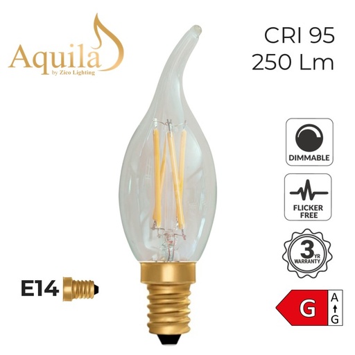 [ZL-C35FT/4W22E14C] Flame Tip Candle C35 Clear 4W 2200K E14 Light Bulb