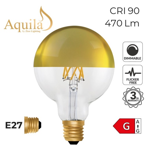 [ZL-G95/6W22E27G] G95 Globe Gold Mirrored Vintage Warm Decorative LED Filament Bulb 6W 2200K E27