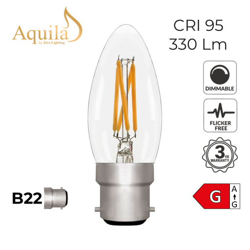 [ZL-C35/4W27B22C] C35 Candle Clear Warm White Decorative LED Filament Bulb 4W 2700K B22