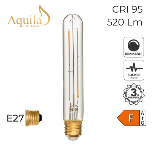 [ZL-T30S/6W22E27C] T30 Tube 185mm Clear Vintage Warm Decorative LED Filament Bulb 6W 2200K E27