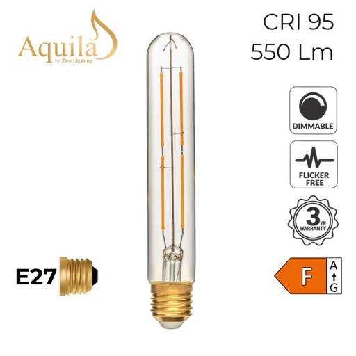 [ZL-T30S/6W22E27C] Tube T30 185mm Clear 6W 2200K E27 Light Bulb