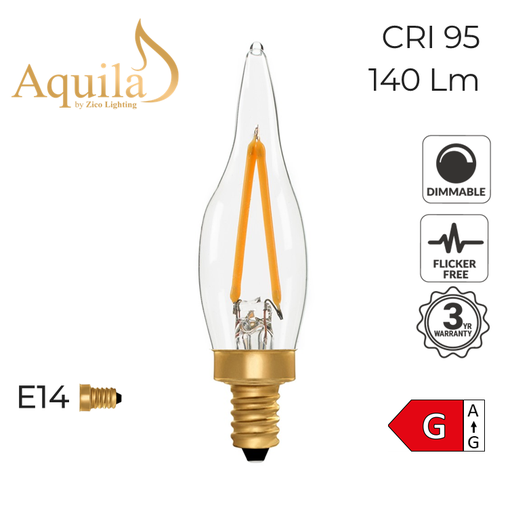 [ZL-C22/2W22E14C] C22 ​French Candle Clear Vintage Warm Decorative LED Filament Bulb 2W 2200K E14
