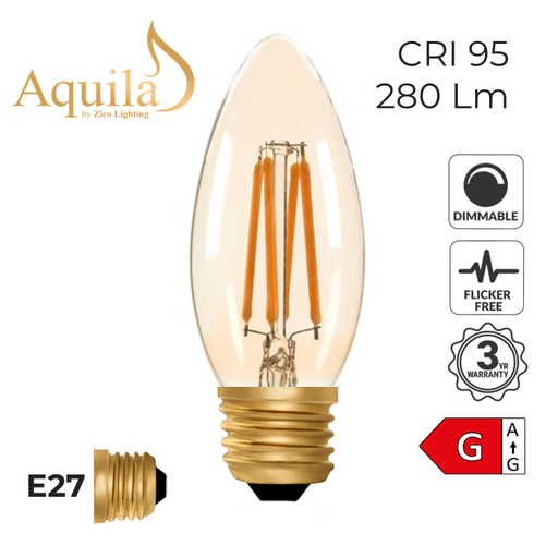 [ZL-C35/4W22E27A] C35 Candle Amber Ultra Warm Decorative LED Filament Bulb 4W 2000K E27