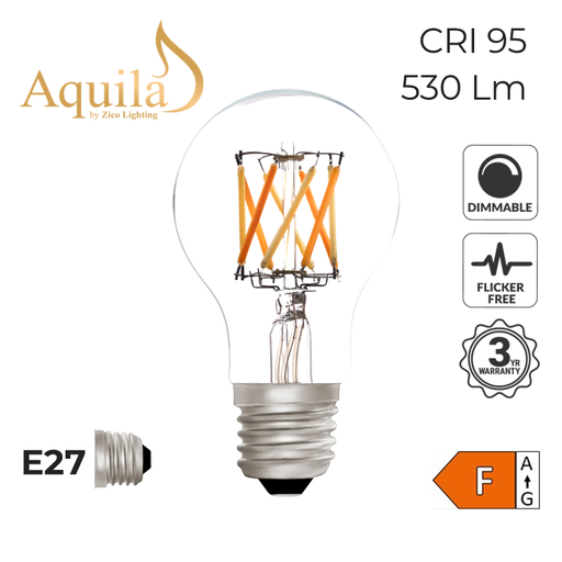 [ZL-A60/6WDWE27C] A60 GLS Clear Dim-to-Warm Decorative LED Filament Bulb 6W 2000K-2800K E27
