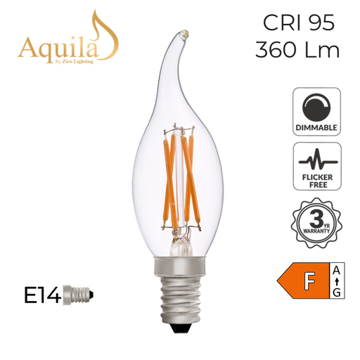 [ZL-C35FT/4W27E14C] C35 Flame Tip Candle Clear Warm White Decorative LED Filament Bulb 4W 2700K E14